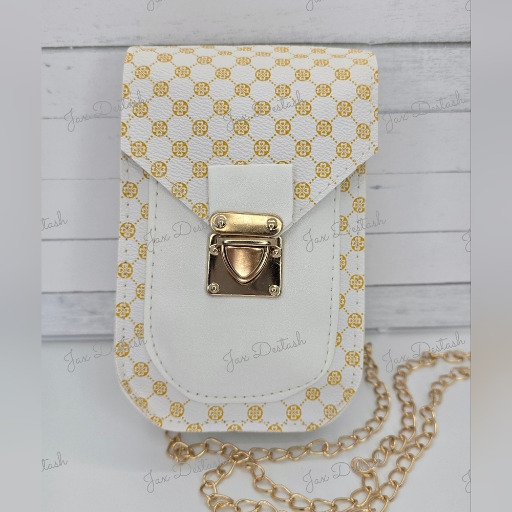 Elegant White and Gold Crossbody Phone Bag BG47612